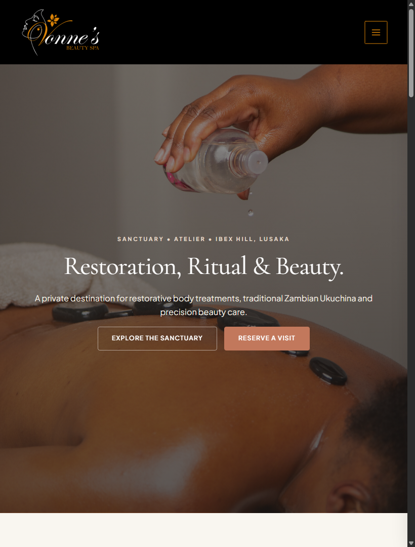 Vonne's Beauty Spa Tablet View